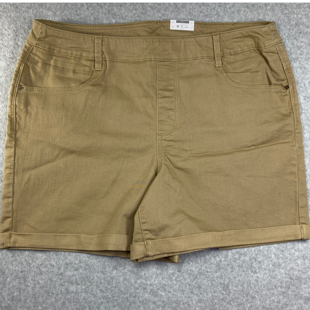 Time and Tru Denim Shorts Women XL 16-18 Khaki New Relaxed Fit Stretch Cuffed